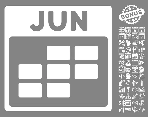 Icône vectorielle plate de grille de calendrier de juin avec le bonus — Image vectorielle