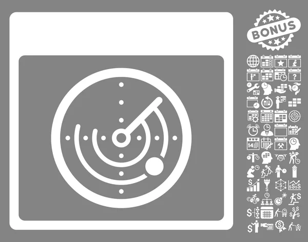 Página de calendario de radar Vector plano icono con bono — Archivo Imágenes Vectoriales
