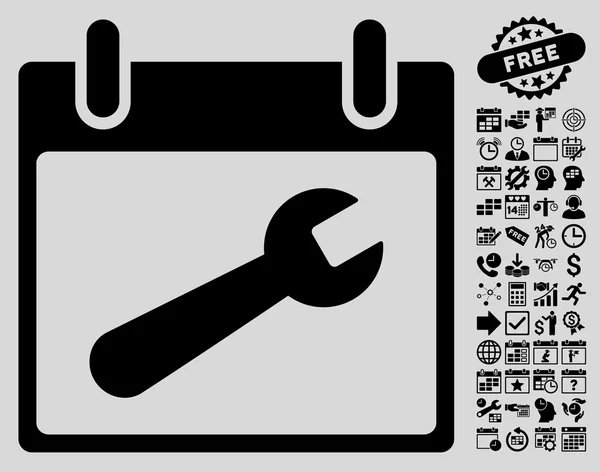 Wrench Tool Calendar Day Flat Vector Icon With Bonus — Stock Vector