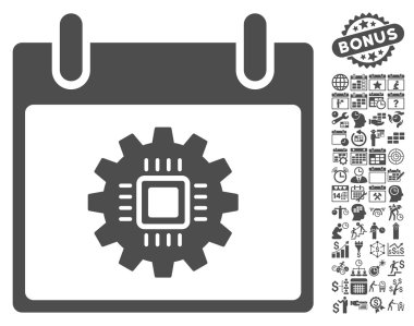 Bonus ile çip dişli takvim gün düz vektör simgesi