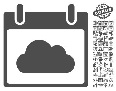 Bonus ile bulut takvim gün düz vektör simgesi
