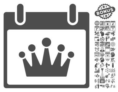 Bonus ile taç takvim gün düz vektör simgesi