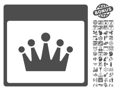 Bonus ile taç takvim sayfa düz vektör simgesi