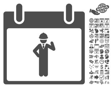 Bonus ile mühendis takvim gün düz vektör simgesi