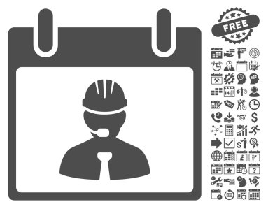 Bonus ile mühendis takvim sayfa düz vektör simgesi