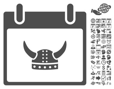 Boynuzlu miğfer takvim gün düz vektör simge Bonus ile