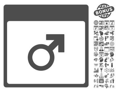 Bonus ile Mars erkek sembol takvim sayfa düz vektör simgesi