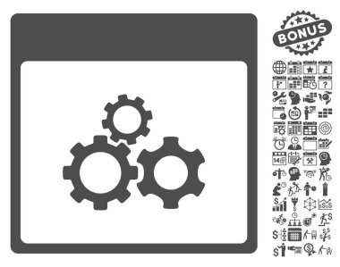 Mekanik vites ile Bonus sayfa düz vektör simge takvim
