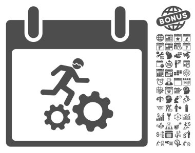 Bonus ile çalışan işçi takvim gün düz vektör simgesi