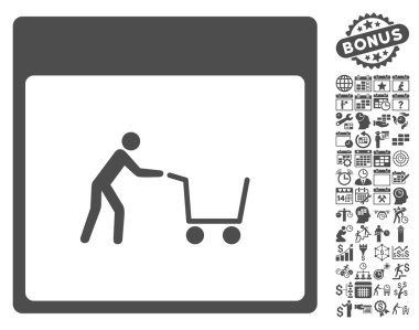 Bonus ile alışveriş sepeti takvim sayfa düz vektör simgesi