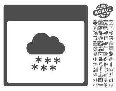 Bonus ile kar bulut takvim sayfa düz vektör simgesi