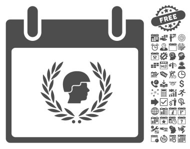 Bonus ile asker defne çelengi takvim gün düz vektör simgesi