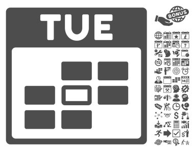 Bonus ile Salı takvim kılavuz düz vektör simgesi