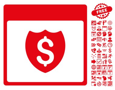 Bonus ile mali kalkan takvim sayfa düz vektör simgesi