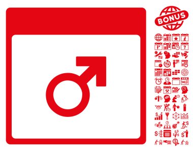 Bonus ile Mars erkek sembol takvim sayfa düz vektör simgesi