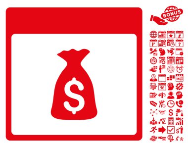 Bonus ile para çantası takvim sayfa düz vektör simgesi