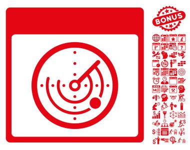 Bonus ile radar takvim sayfa düz vektör simgesi