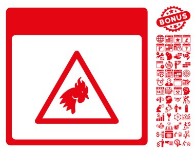 Bonus ile horoz tehlike takvim sayfa düz vektör simgesi