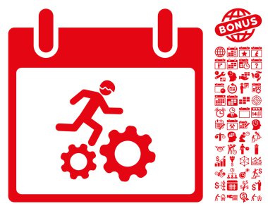 Bonus ile çalışan işçi takvim gün düz vektör simgesi