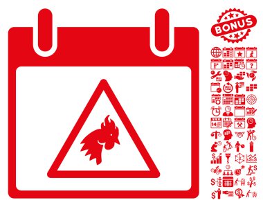 Takvim gün düz vektör simge Bonus ile uyarı horoz