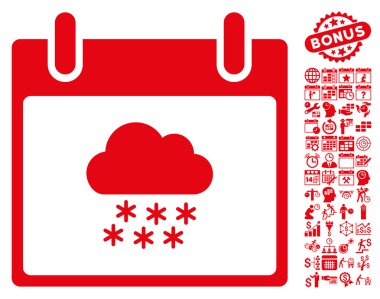 Bonus ile kar bulut takvim gün düz vektör simgesi