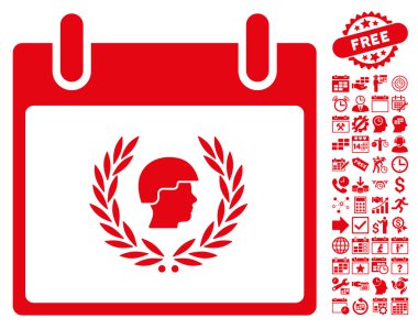 Bonus ile asker defne çelengi takvim gün düz vektör simgesi