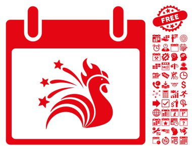 Bonus ile ışıltı horoz takvim gün düz vektör simgesi