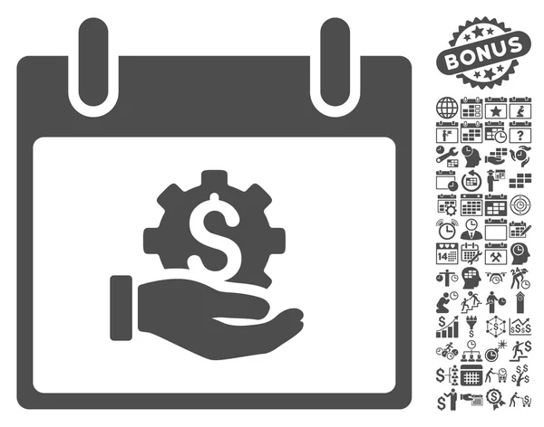 Desarrollo financiero Calendario de mano Día Vector plano icono con bono — Archivo Imágenes Vectoriales