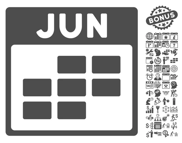 Junio Calendario Cuadrícula plana Vector icono con bono — Archivo Imágenes Vectoriales