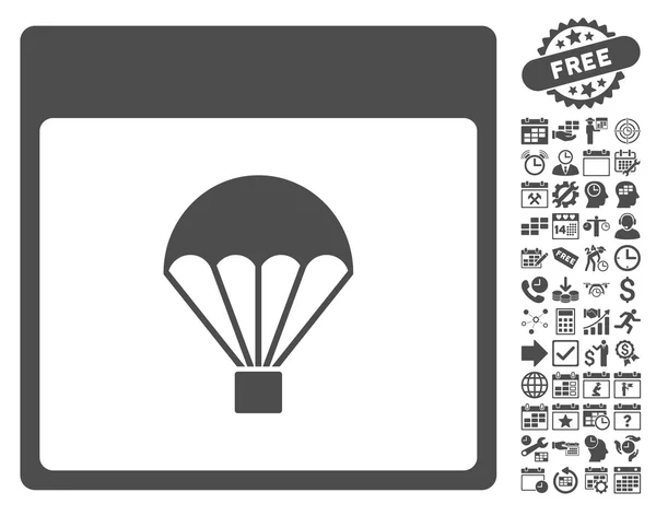 Parachute Calendar Page Flat Vector Icon With Bonus — Stock Vector