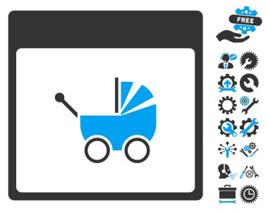 Bonus ile bebek arabası takvim sayfası vektör simgesi