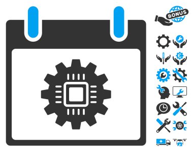 Bonus ile çip dişli takvim gün vektör simgesi