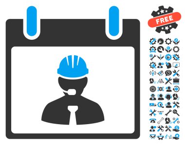 Bonus ile mühendis takvim sayfası vektör simgesi