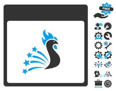 Bonus ile şenlikli horoz takvim sayfa vektör simgesi