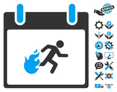 Bonus ile yangın tahliye adam takvim gün vektör simgesi