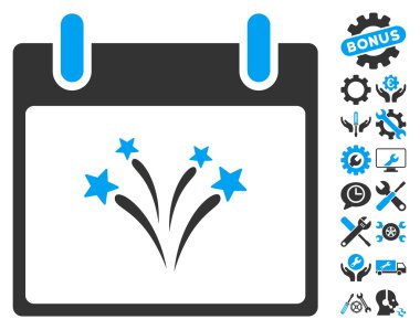 Bonus ile havai fişek takvim gün vektör simgesi