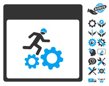 Bonus ile çalışan işçi takvim sayfa vektör simgesi