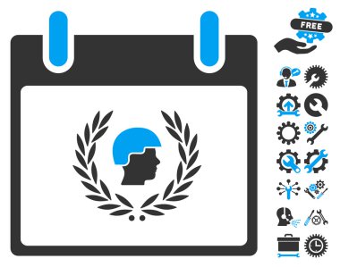 Bonus ile asker defne çelengi takvim gün vektör simgesi