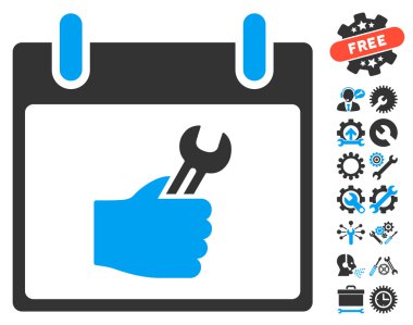 İngiliz anahtarı hizmet el takvim gün vektör simgesi Bonus ile