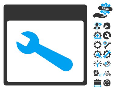 İngiliz anahtarı aracı takvim sayfası vektör simgesi Bonus ile