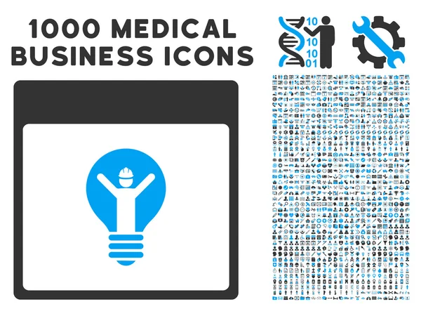 Календарь электриков Страница икона с 1000 медицинских символов бизнеса — стоковый вектор