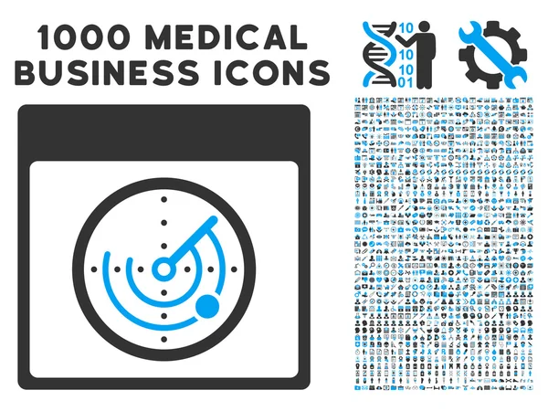 Радарный календарь Страница значок с 1000 медицинских символов бизнеса — стоковый вектор