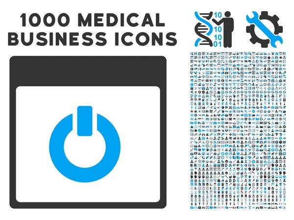 Διακόπτη στο εικονίδιο σελίδας ημερολογίου με τις 1000 ιατρικές επιχειρήσεις σύμβολα — Διανυσματικό Αρχείο