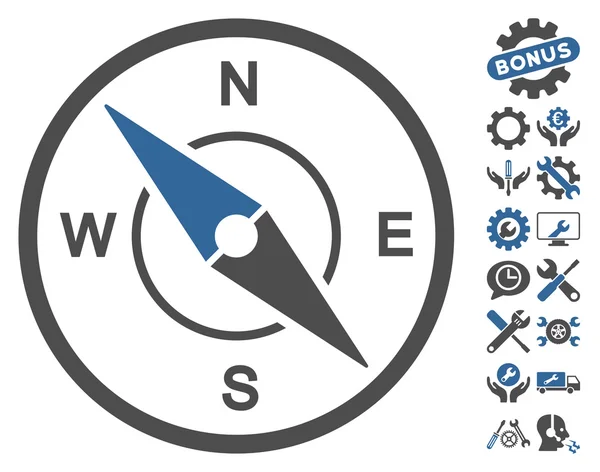 Compass Vector Icon With Tools Bonus — Stock Illustration Compass Vector Icon With Tools Bonus Stock Vector