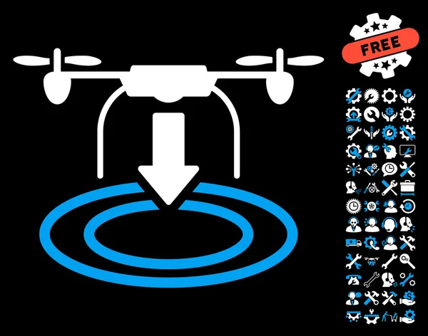 Drone Landing Vector Icon With Tools Bonus — Stock Vector