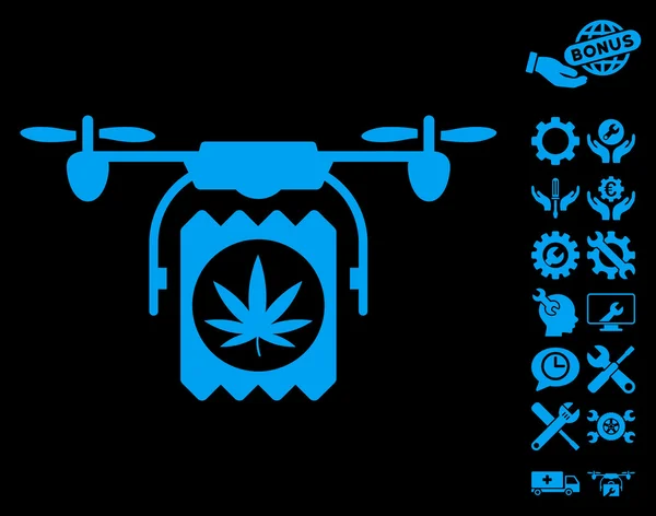 Drone Cannabis entrega Vector icono con herramientas de bonificación — Archivo Imágenes Vectoriales