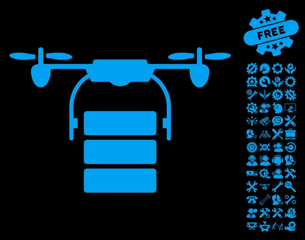 Frachtdrohnen-Vektorsymbol mit Werkzeugbonus — Stockvektor