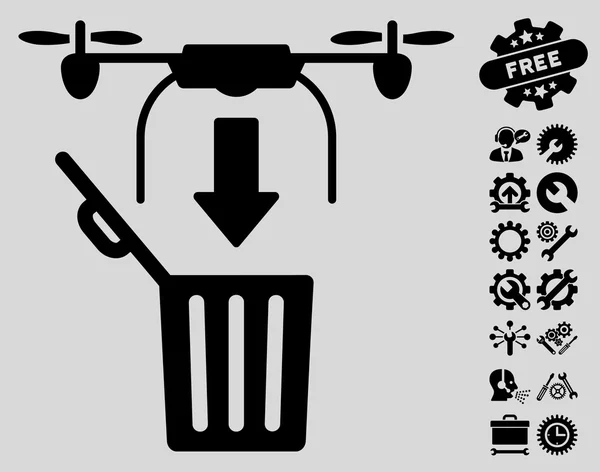 Icône vectorielle de déchet de goutte de drone avec le boni d'outils — Image vectorielle