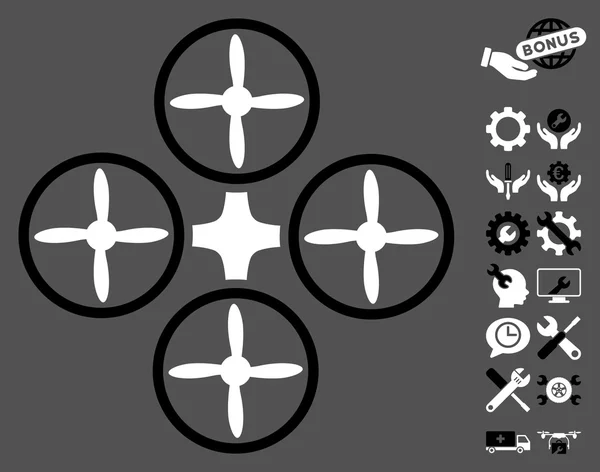 Quadcopter Vector icono con herramientas de bonificación — Vector de stock