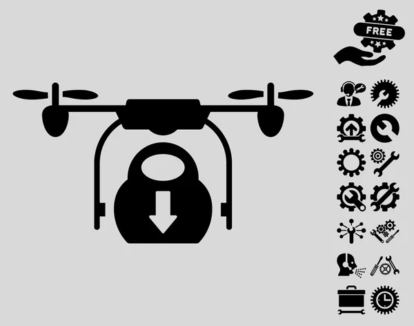 Ícone do vetor da carga da gota do drone com bônus das ferramentas — Vetor de Stock